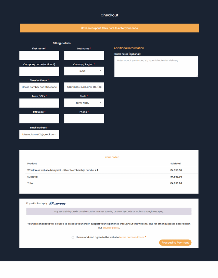 Lms website - course purchase checkout page