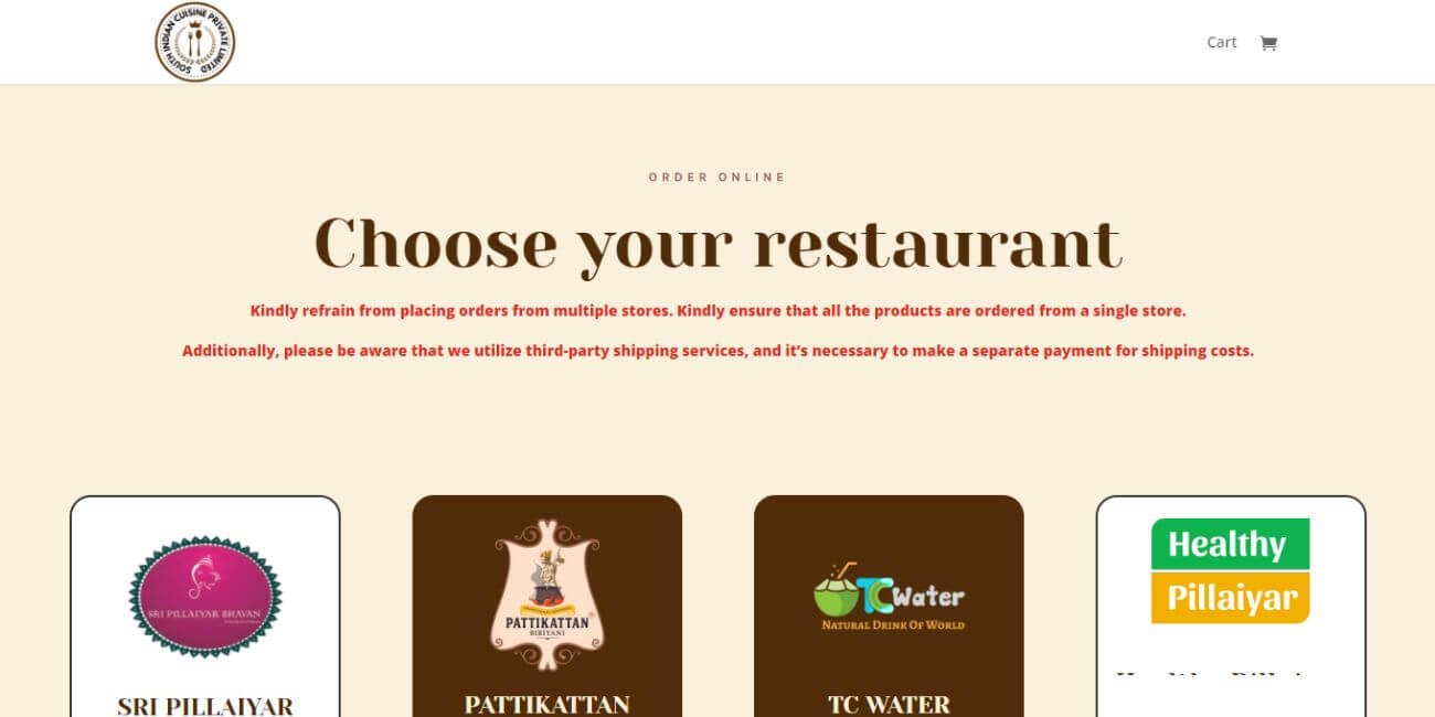 South Indian Cuisine ecommerce website