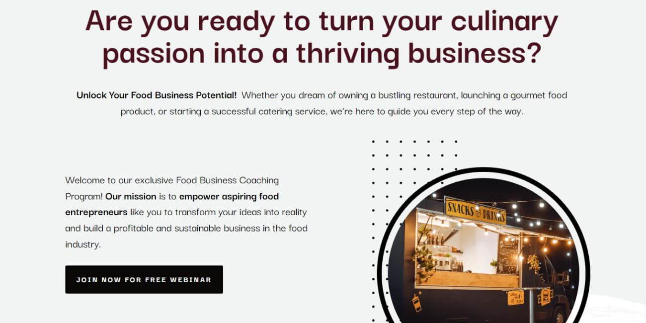 food business coach landing page website designer in coimbatore