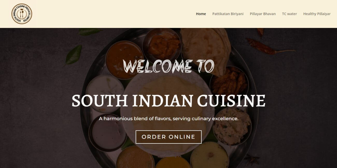 south indian cuisine Business website